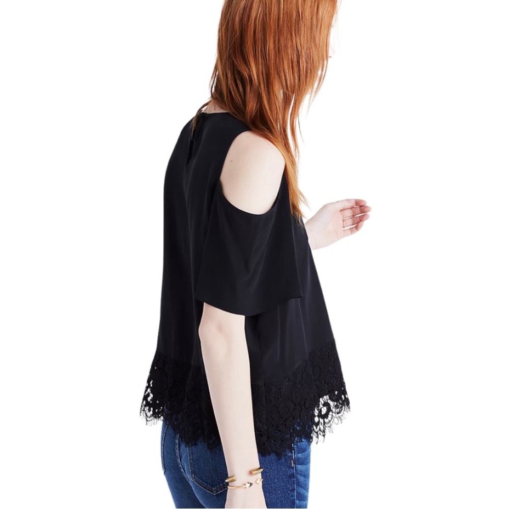 Madewell Lace-Edged Silk Cold-Shoulder Top sz M